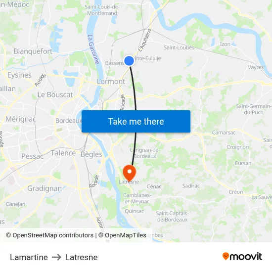 Lamartine to Latresne map