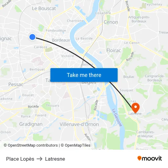 Place Lopès to Latresne map