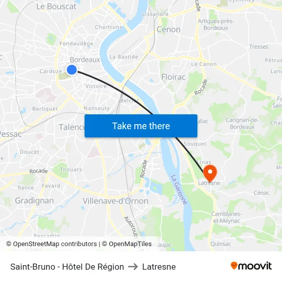 Saint-Bruno - Hôtel De Région to Latresne map