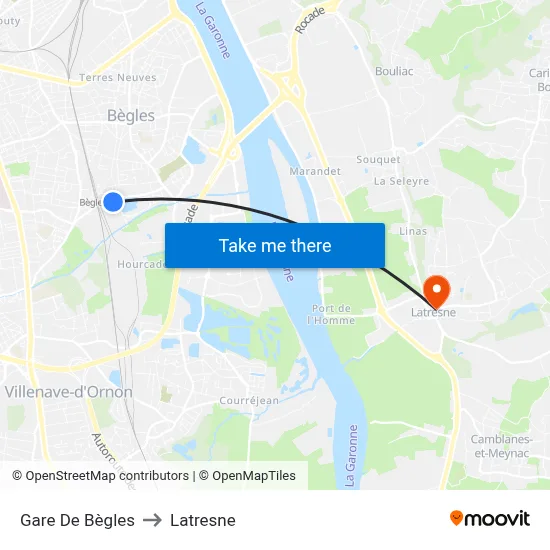 Gare De Bègles to Latresne map