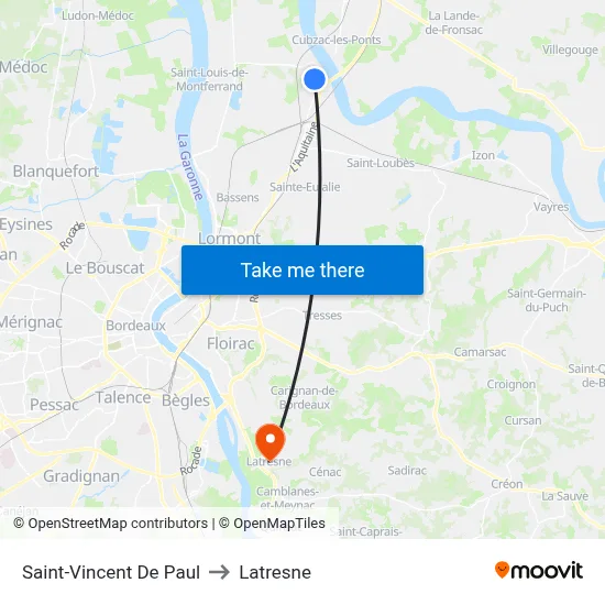 Saint-Vincent De Paul to Latresne map