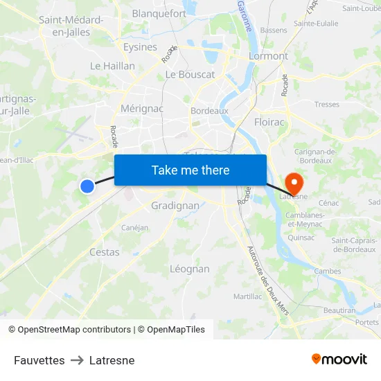 Fauvettes to Latresne map