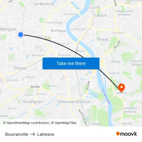 Bourranville to Latresne map