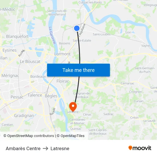 Ambarès Centre to Latresne map