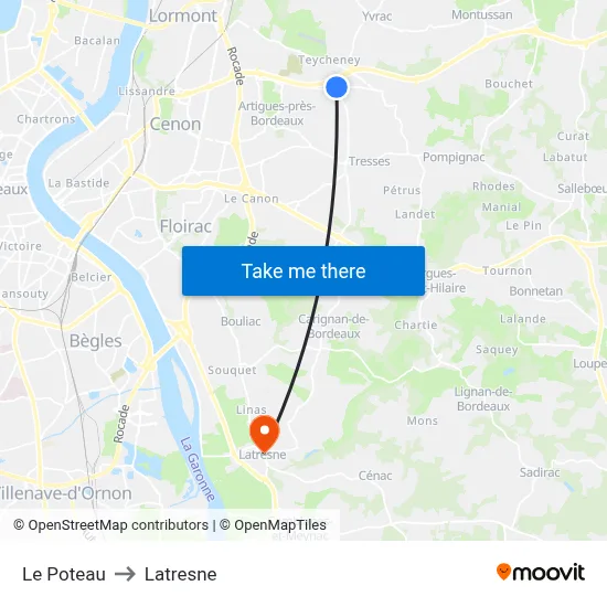 Le Poteau to Latresne map