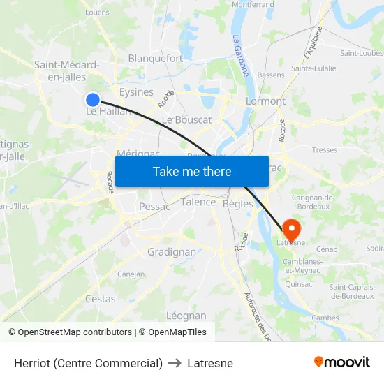 Herriot (Centre Commercial) to Latresne map