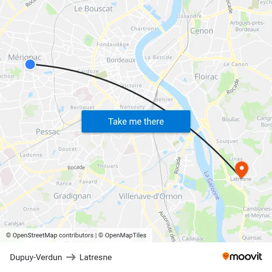 Dupuy-Verdun to Latresne map