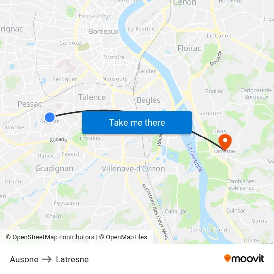 Ausone to Latresne map