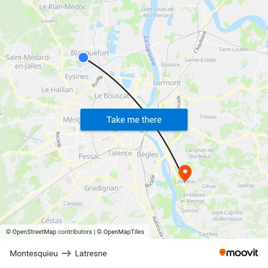 Montesquieu to Latresne map