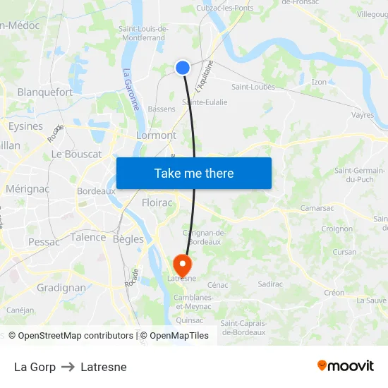 La Gorp to Latresne map