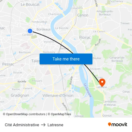 Cité Administrative to Latresne map