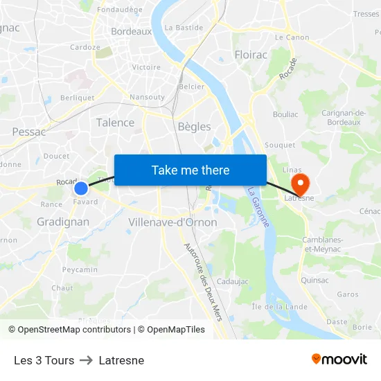 Les 3 Tours to Latresne map