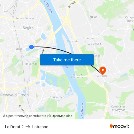 Le Dorat 2 to Latresne map