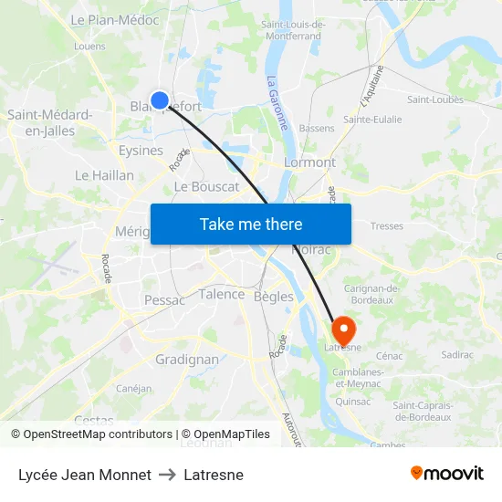 Lycée Jean Monnet to Latresne map