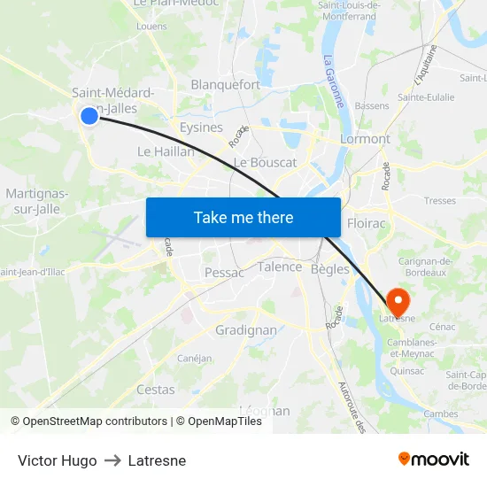 Victor Hugo to Latresne map