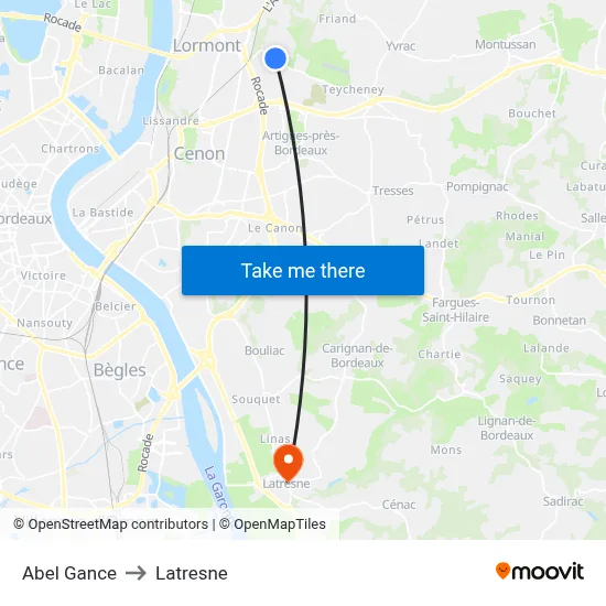 Abel Gance to Latresne map