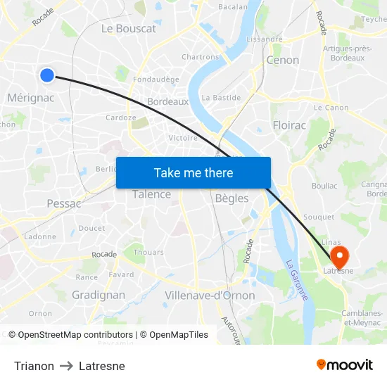 Trianon to Latresne map