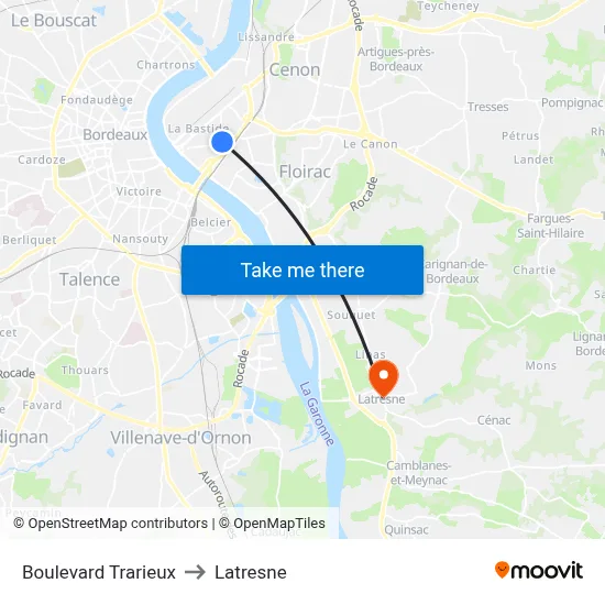 Boulevard Trarieux to Latresne map