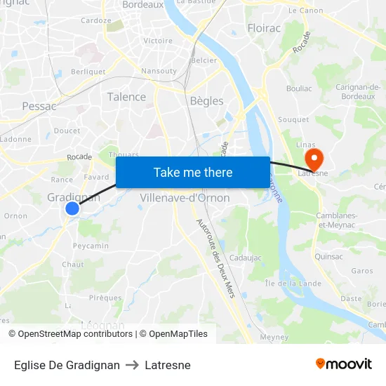 Eglise De Gradignan to Latresne map