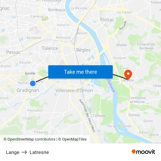 Lange to Latresne map