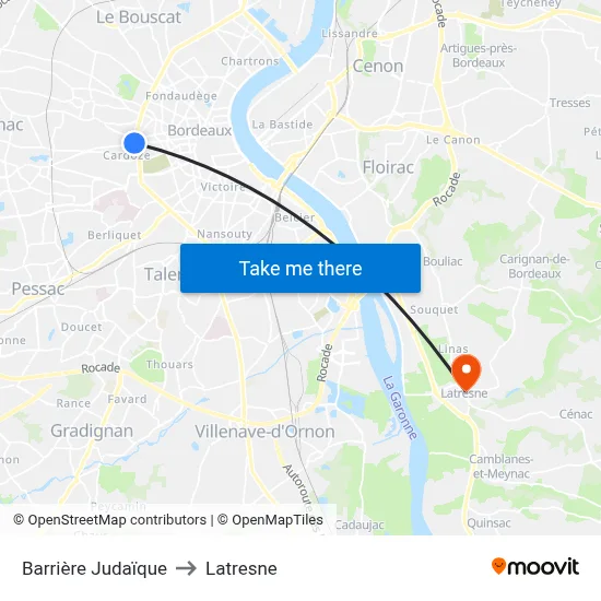 Barrière Judaïque to Latresne map