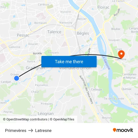 Primevères to Latresne map