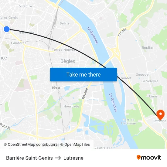 Barrière Saint-Genès to Latresne map