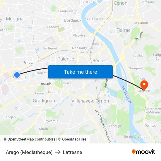 Arago (Médiathèque) to Latresne map
