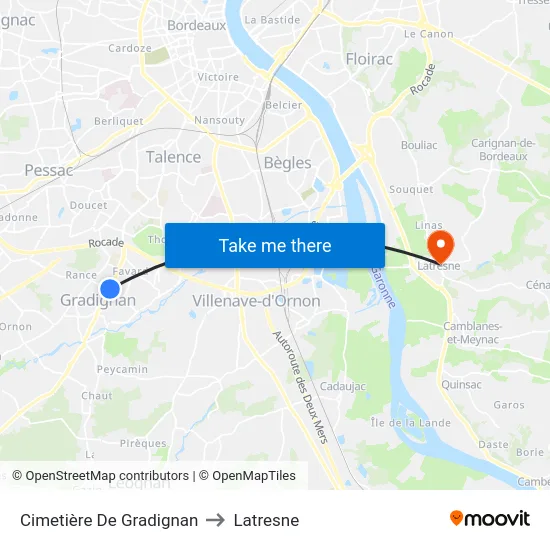 Cimetière De Gradignan to Latresne map