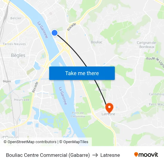 Bouliac Centre Commercial (Gabarre) to Latresne map