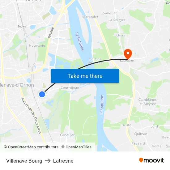 Villenave Bourg to Latresne map