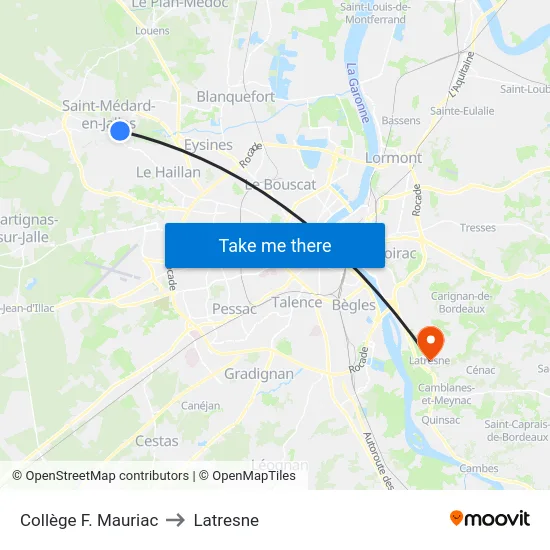 Collège F. Mauriac to Latresne map