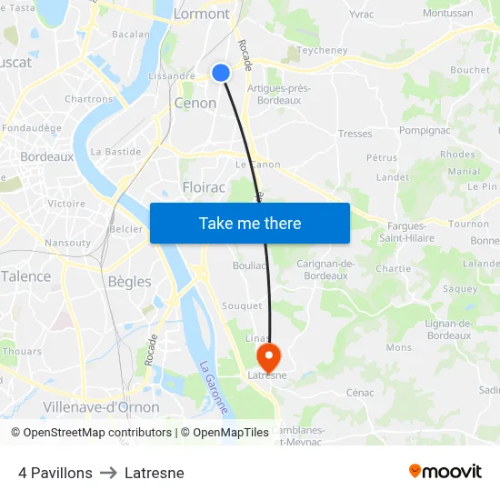 4 Pavillons to Latresne map