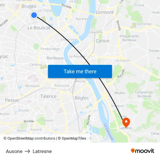 Ausone to Latresne map