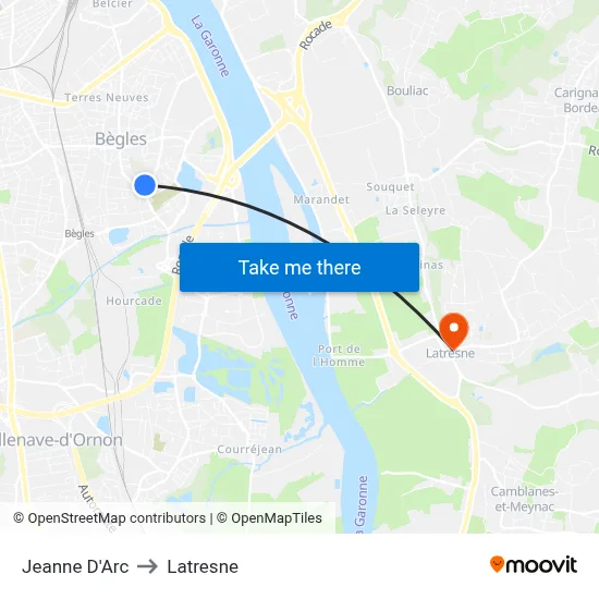 Jeanne D'Arc to Latresne map