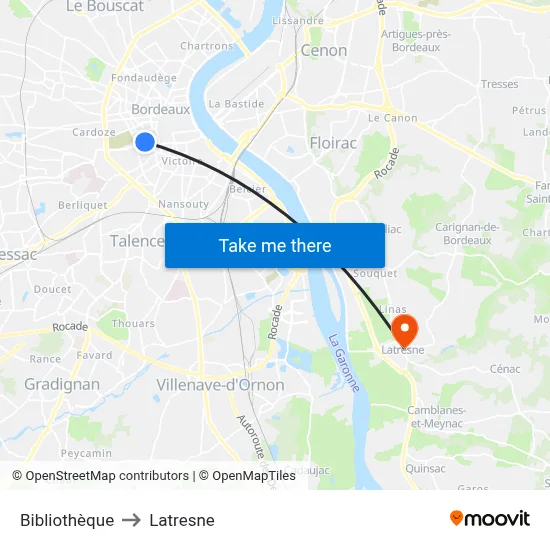 Bibliothèque to Latresne map
