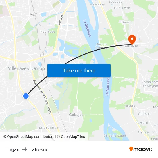 Trigan to Latresne map