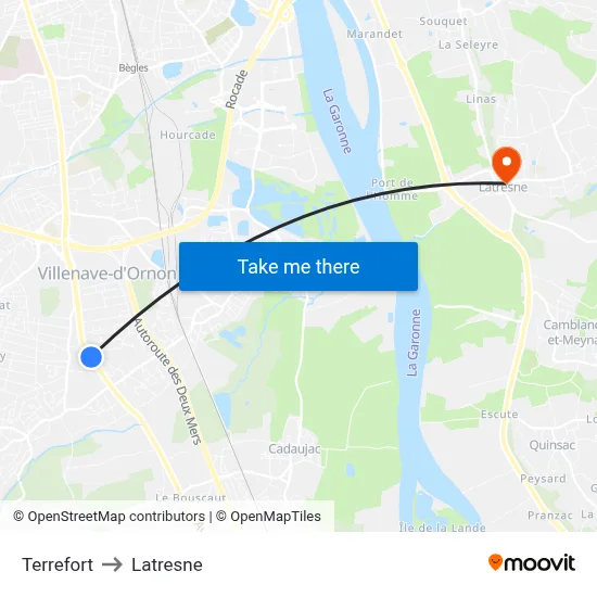 Terrefort to Latresne map