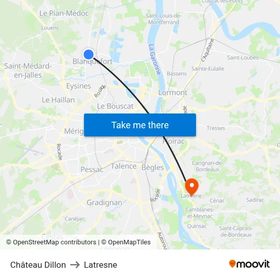 Château Dillon to Latresne map