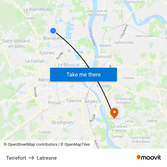 Terrefort to Latresne map
