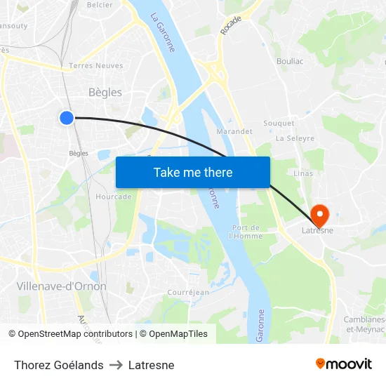 Thorez Goélands to Latresne map
