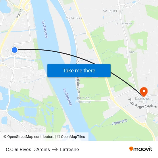 C.Cial Rives D'Arcins to Latresne map