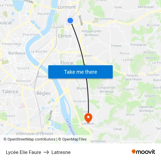 Lycée Elie Faure to Latresne map