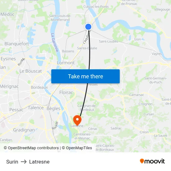 Surin to Latresne map