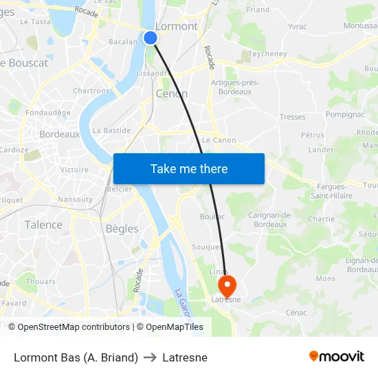 Lormont Bas (A. Briand) to Latresne map