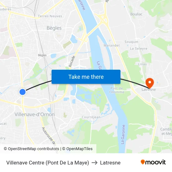 Villenave Centre (Pont De La Maye) to Latresne map