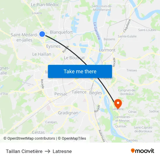 Taillan Cimetière to Latresne map