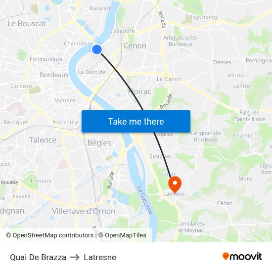 Quai De Brazza to Latresne map
