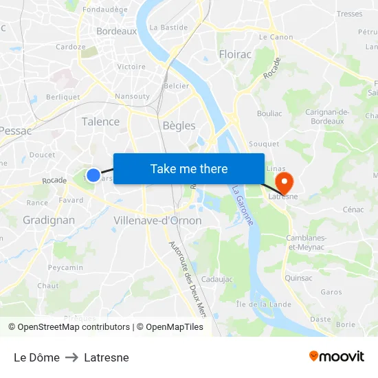 Le Dôme to Latresne map