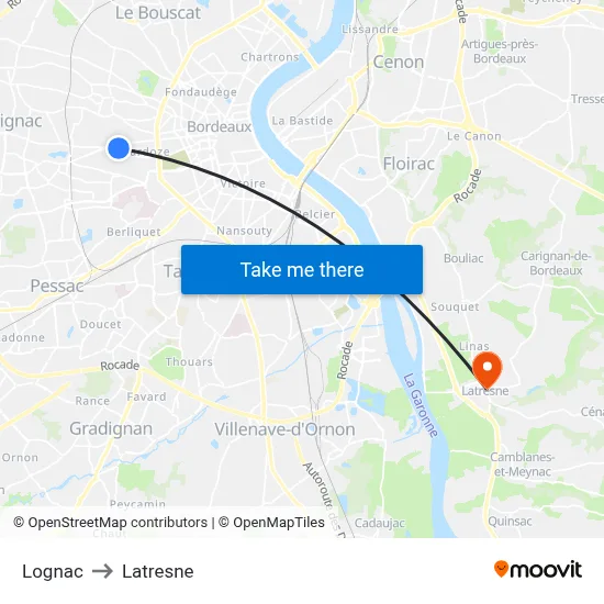 Lognac to Latresne map